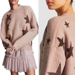 $400 All Saints Large Star Sweater Top Metallic Knit Warm Cozy Wool